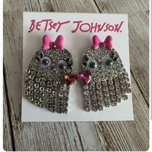 Betsey Johnson Halloween Ghost Shaky Fringe  Pink Bow Heart Earrings
